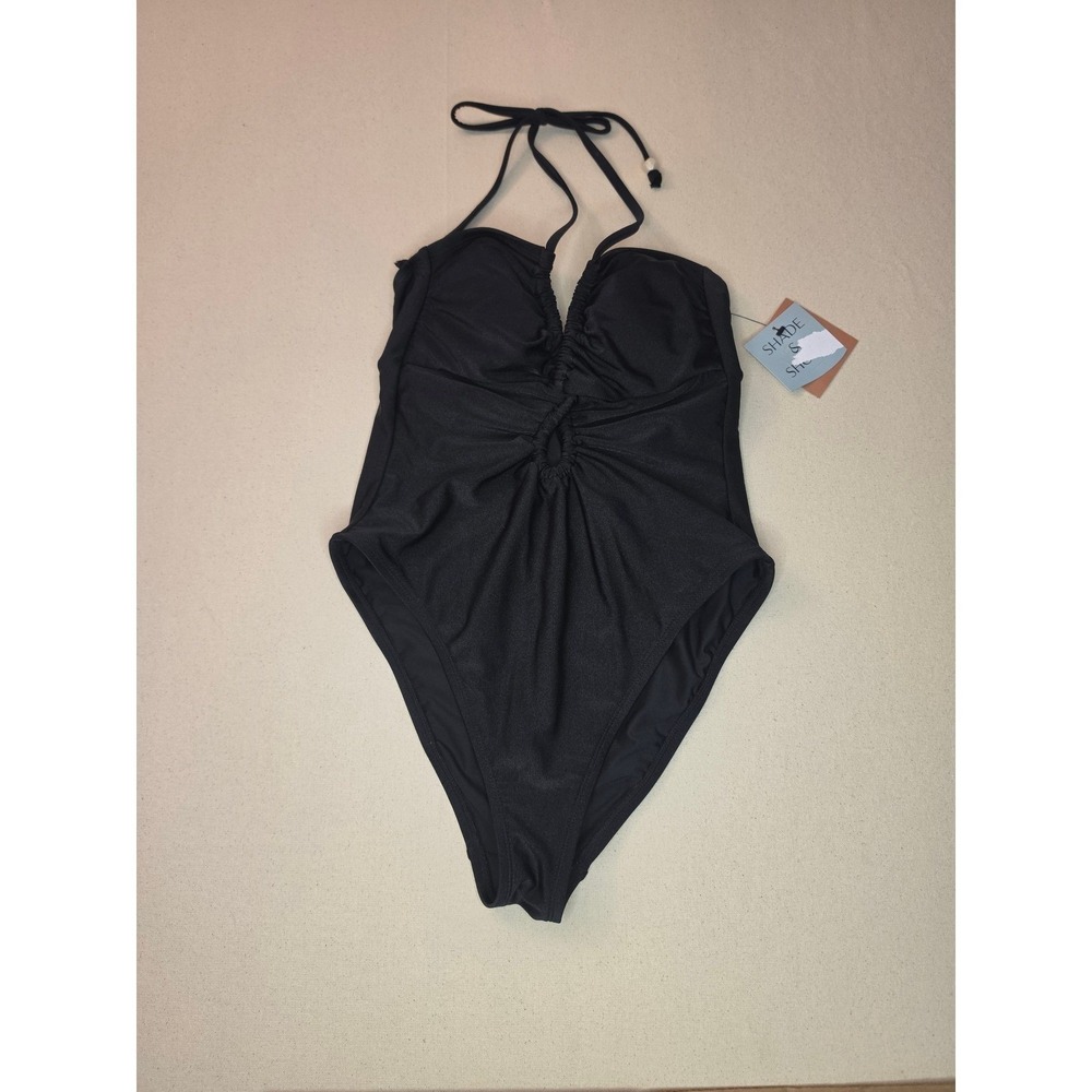 Shade & Shore Plunge One Piece Swimsuit Black Large NWT